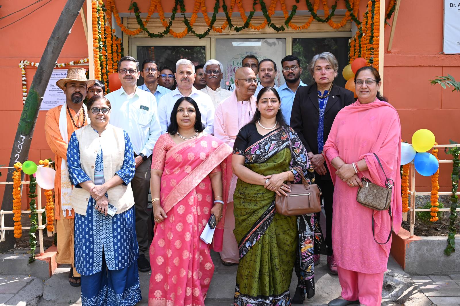 Guests and volunteers gathered outside the lab entrance on the opening day.